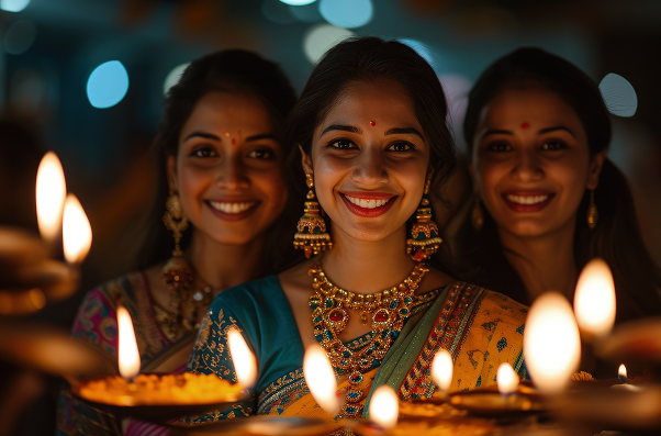 Mother and daughter making rangoli during Diwali